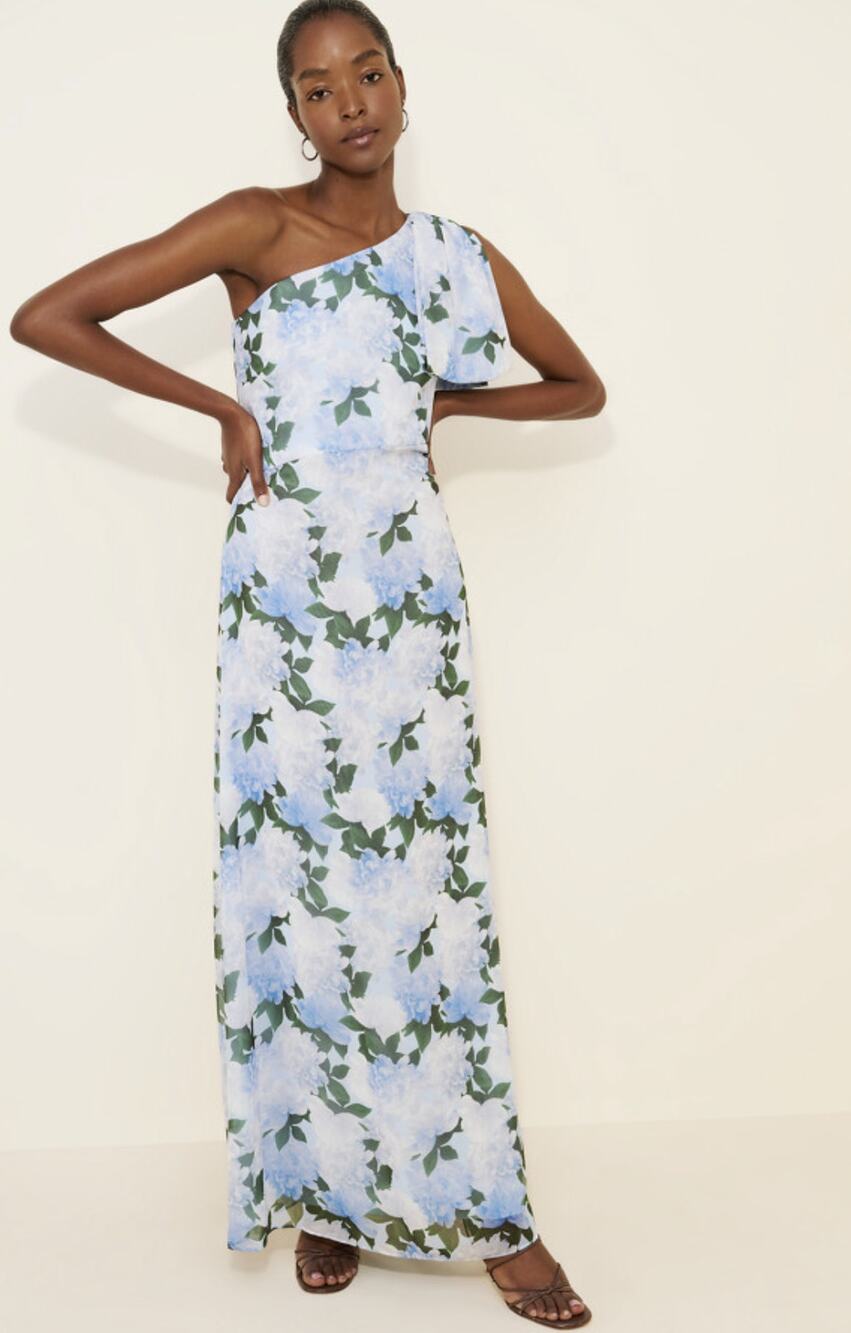 Sachin & Babi Chelsea Floral One Shoulder Gown in Glacial Peonies